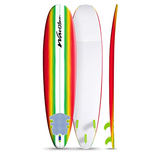 Wavestorm 8ft Surfboard | Foam Wax Free Soft Top Longboard for Adults and Kids