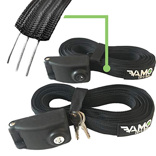 Vamo Premium Locking Tie Downs with 3 Stainless Steel Cables 'No Scratch' Silicone Buckle Surf