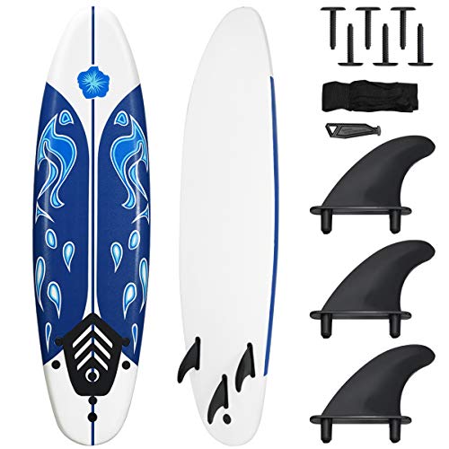 Giantex Surfboard, 6 Ft Stand Up Surfing Board with 3 Detachable Fins, Safety Leas