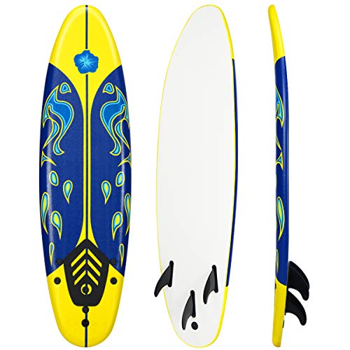 Giantex 6' Surfboard Surfing Surf Beach Ocean Body Foamie Board with Removable Fins