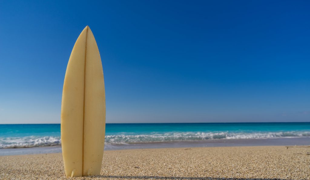a surfboard waiting to be used