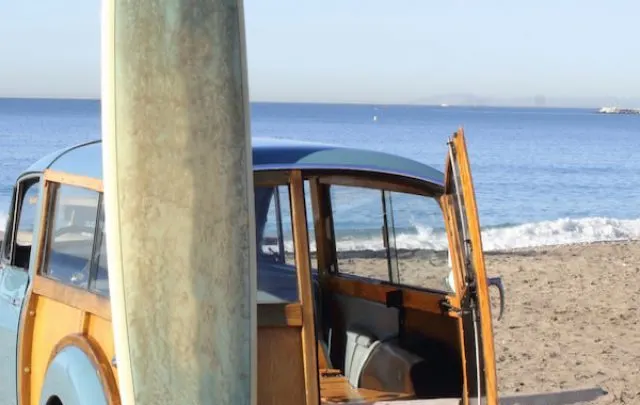 Woody at the Beach in Southern California with Surfboard - ss220809