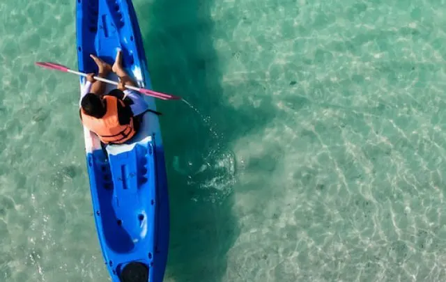 aerial view of man in floating kayak - ss220816