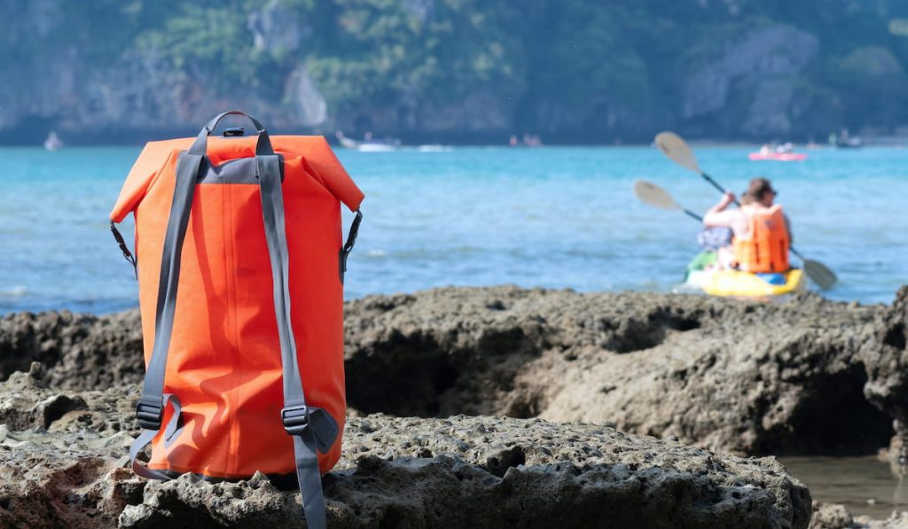 Big orange waterproof backpack 