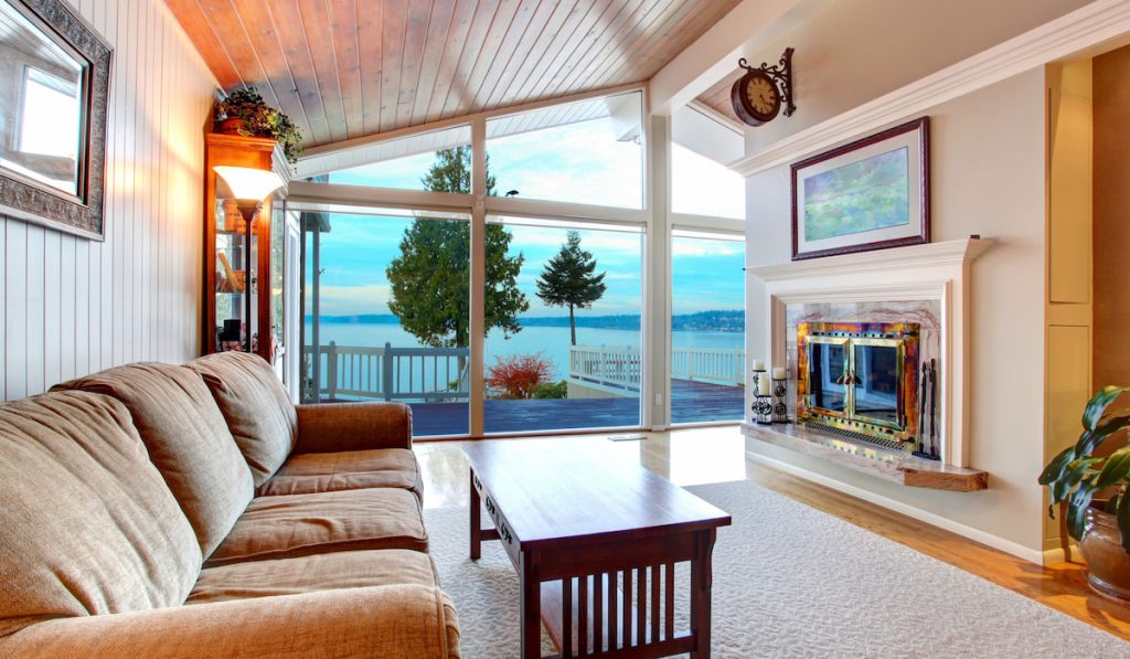 Awsome living room interior and amazing view of Redondo beach in Washington
