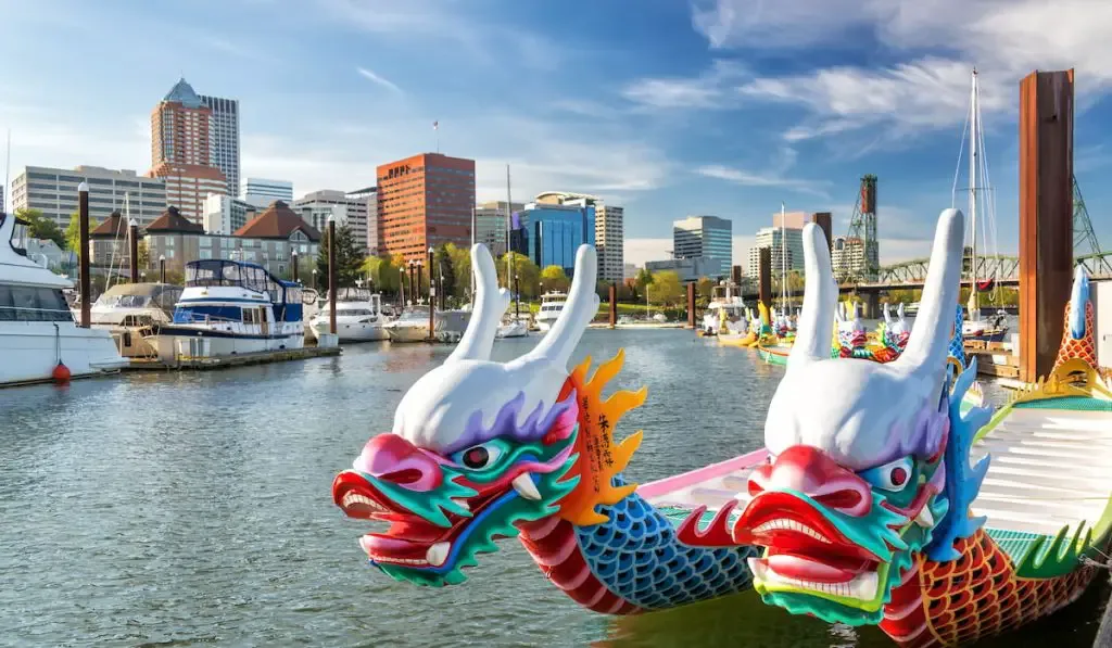 dragon boats parked at the port