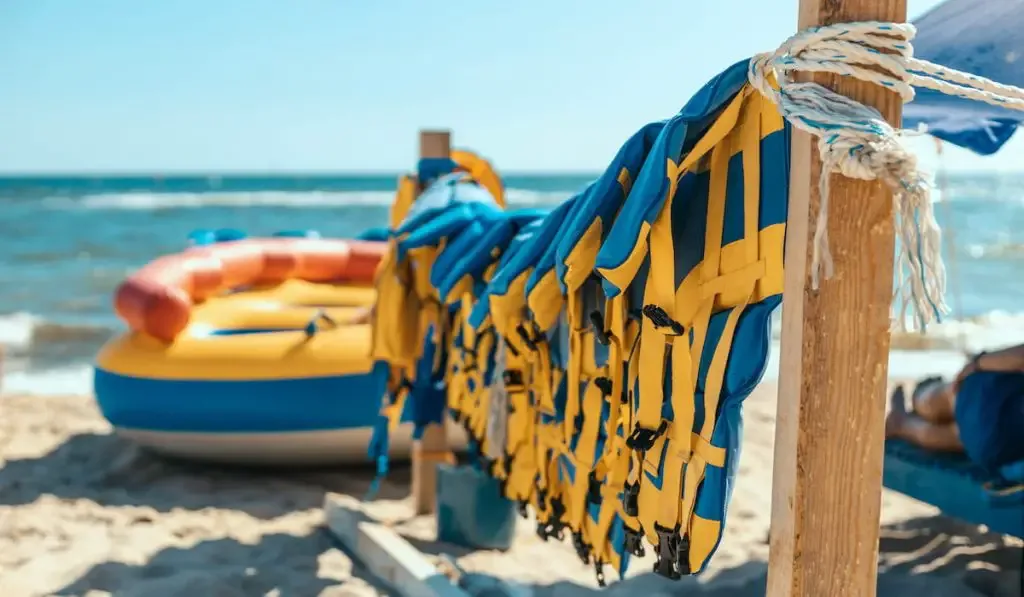 life jacket or life vest hanging on a clothesline 